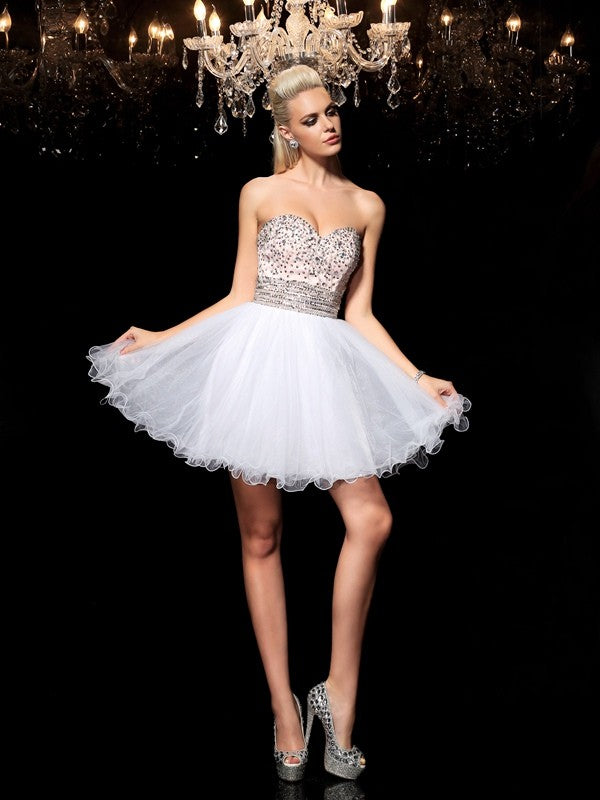 Wholesale A-Line/Princess Sweetheart Beading Sleeveless Short Net Cocktail Dresses